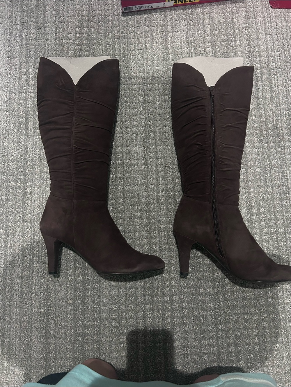 Vaneli Dark Brown Ruched Knee-High Heeled Boots